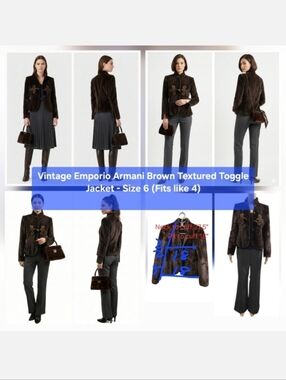 Vintage Emporio Armani Brown Textured Toggle Jacket Size 6 (Fits like 4)